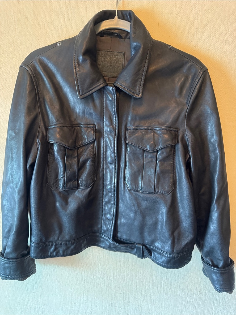 Allsaints Soft Women's Black Sheeps Leather Jacket - Classic Utility Style